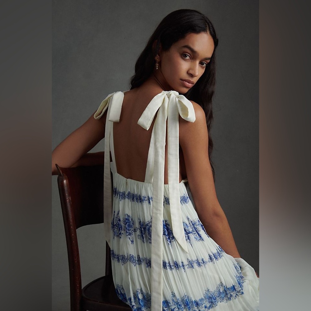NWT Sachin & Babi Wren Maxi Dress size 12 blue white maxi sleeveless tie floral - Picture 2 of 5